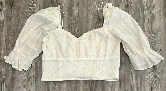 Japna Tops - Japna Cream Swiss Dot Smocked Milkmaid Crop Top